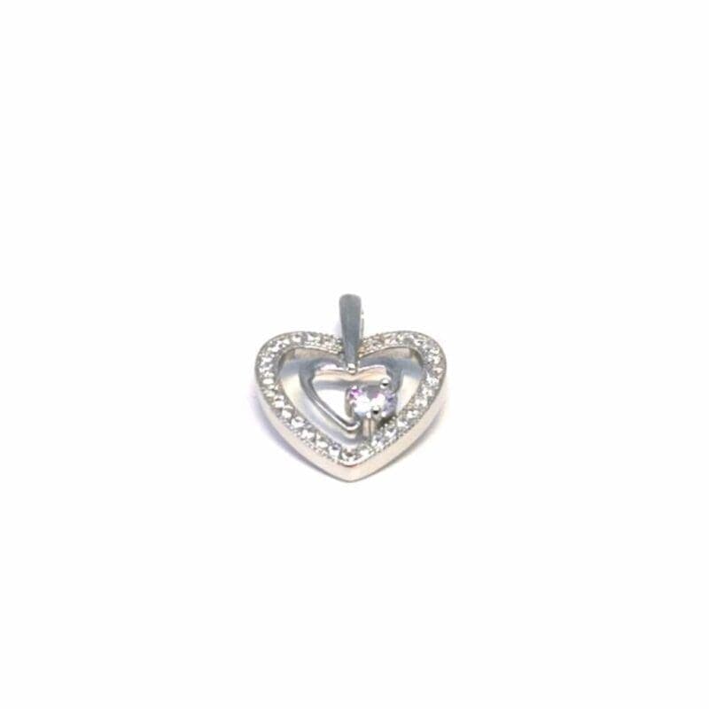 Fehér köves dupla kontúros szív medál 1