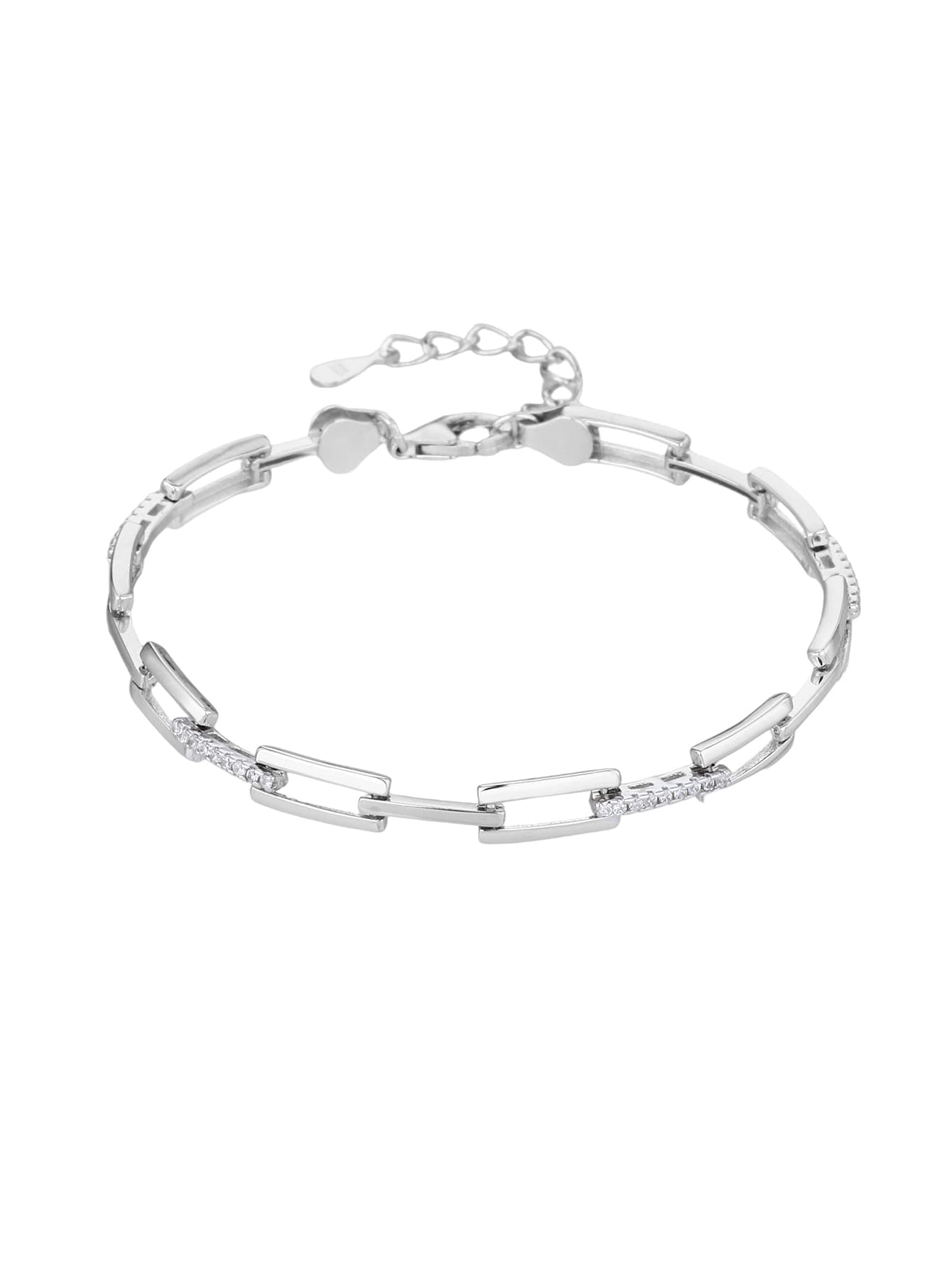 Ezüst karkötő téglalap láncszemekkel és cirkónia kövekkel (17+4 cm) 1