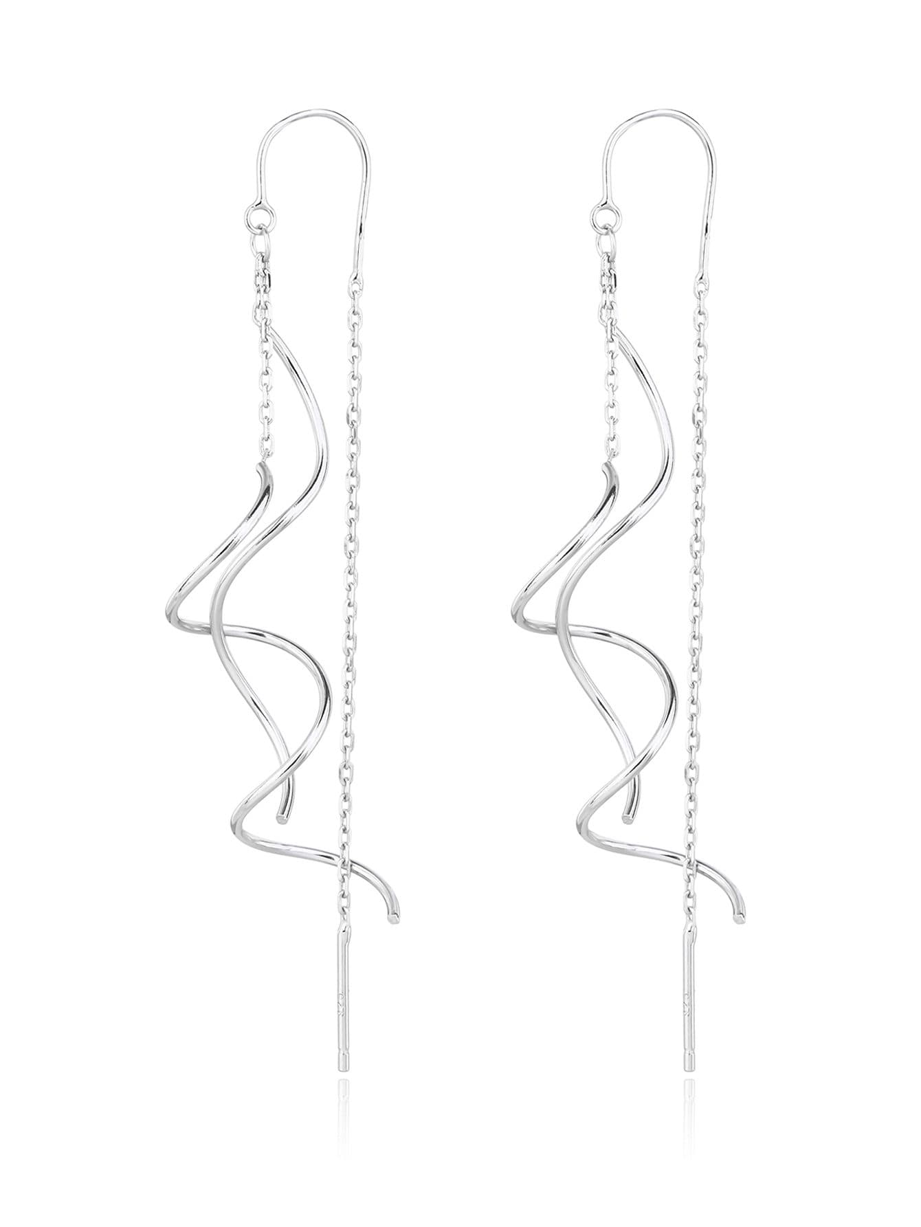 Hullámvonalas lógós fülbevaló lánccal, AG 925 ródiumozott ezüst (7,3 × 1,4 cm) 1