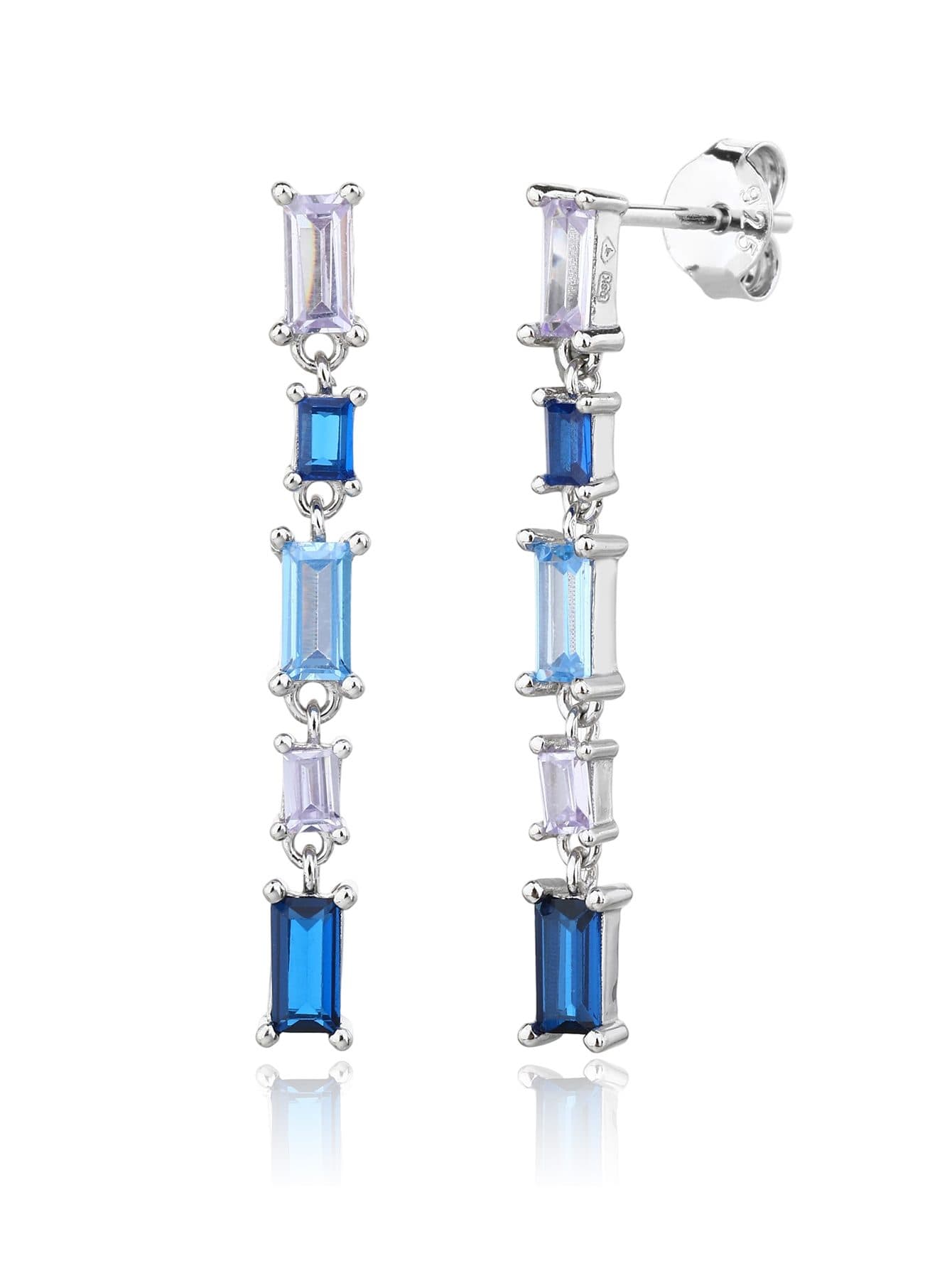 Színes baguette köves lógós stekkeres fülbevaló, AG 925 ródiumozott ezüst (3,2 × 0,3 cm) 1