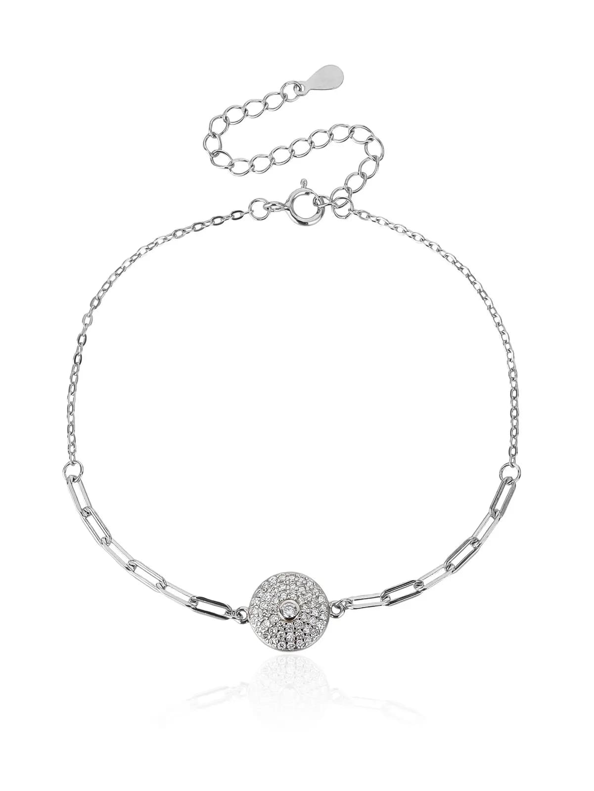 Kör medálos cirkónia köves karkötő, hosszúkás szemű lánccal, AG 925 ródiumozott ezüst (17 + 6 cm) 1