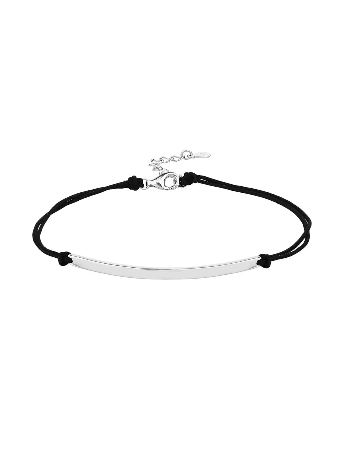Ezüst gravírozható betéttel órakísérő karkötő fekete zsinórral, AG 925 ródiumozott ezüst (17,5+4 cm) 1