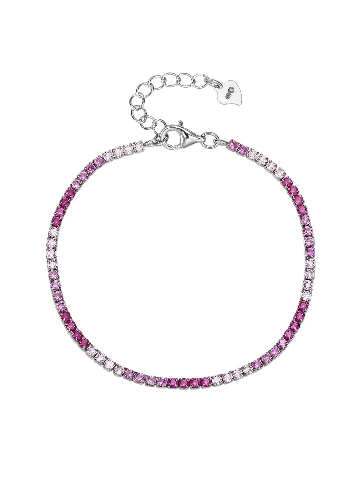 Rózsaszín-fehér cirkónia köves teniszkarkötő – 16+4 cm 1