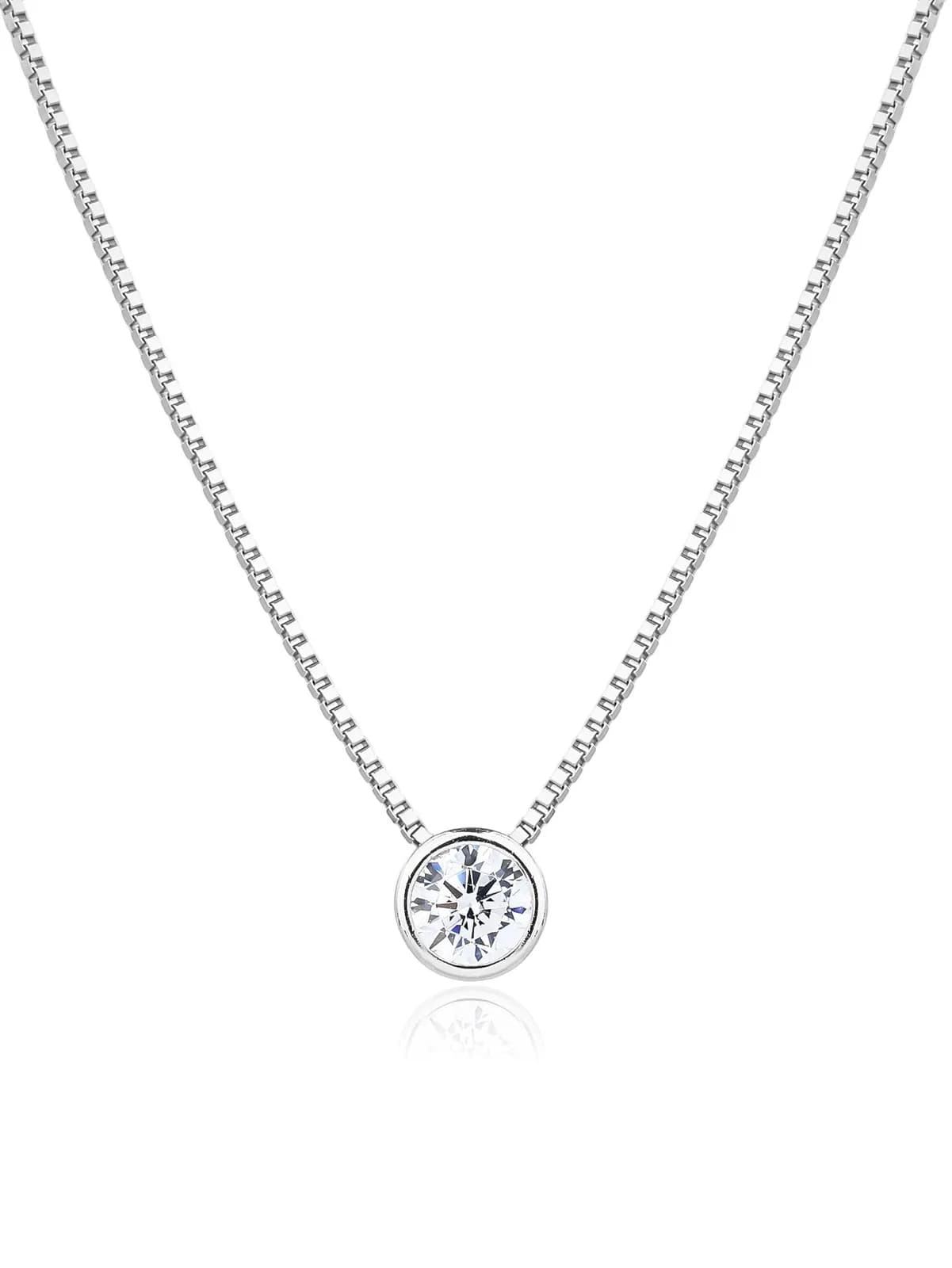 Kerek foglalatos nyaklánc cirkónia kővel, AG 925 ródiumozott ezüst (45+4 cm) 1