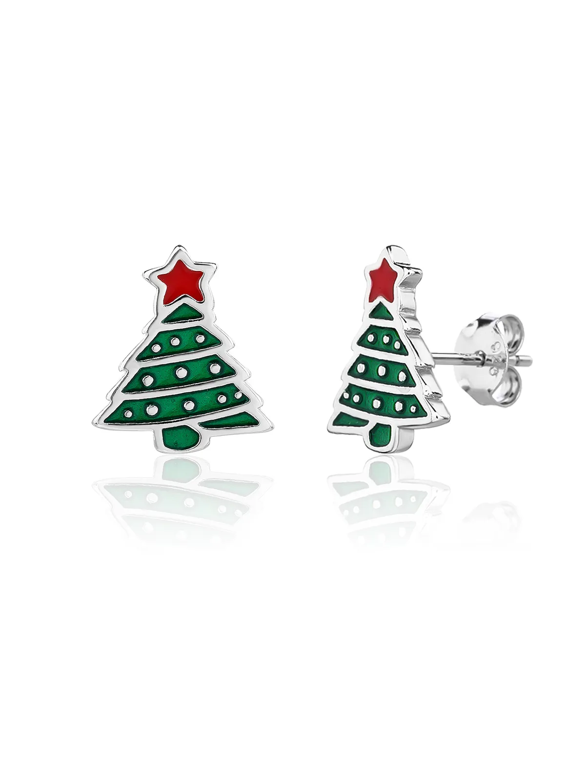 Karácsonyfa stud earrings, green-red színben, with rhodium plating AG 925 silver 1