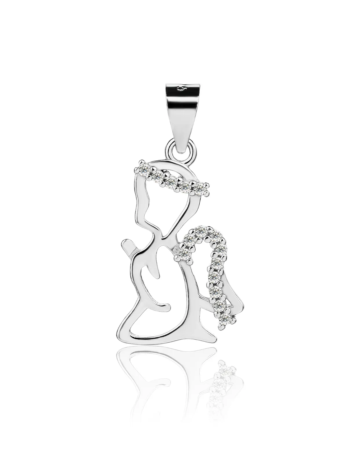 Engel-Anhänger mit weißen Zirkonia-Steinen, rhodiniertes 925er Sterlingsilber 1
