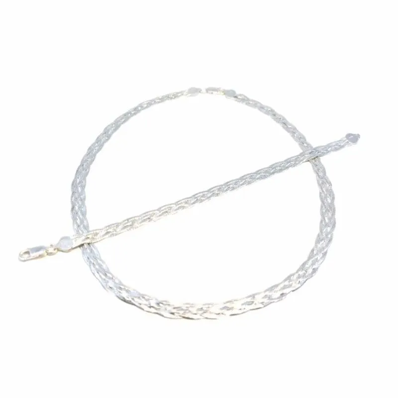Silberne 4-strängige geflochtene flache Halskette 45cm mit Armband 19cm 1