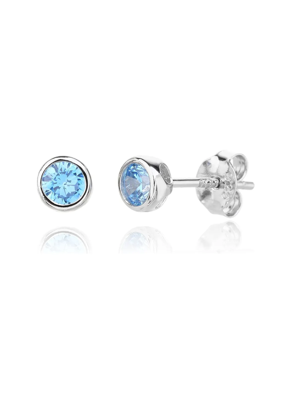 Pendientes de botón de plata con engaste tipo botón y circonita azul 1