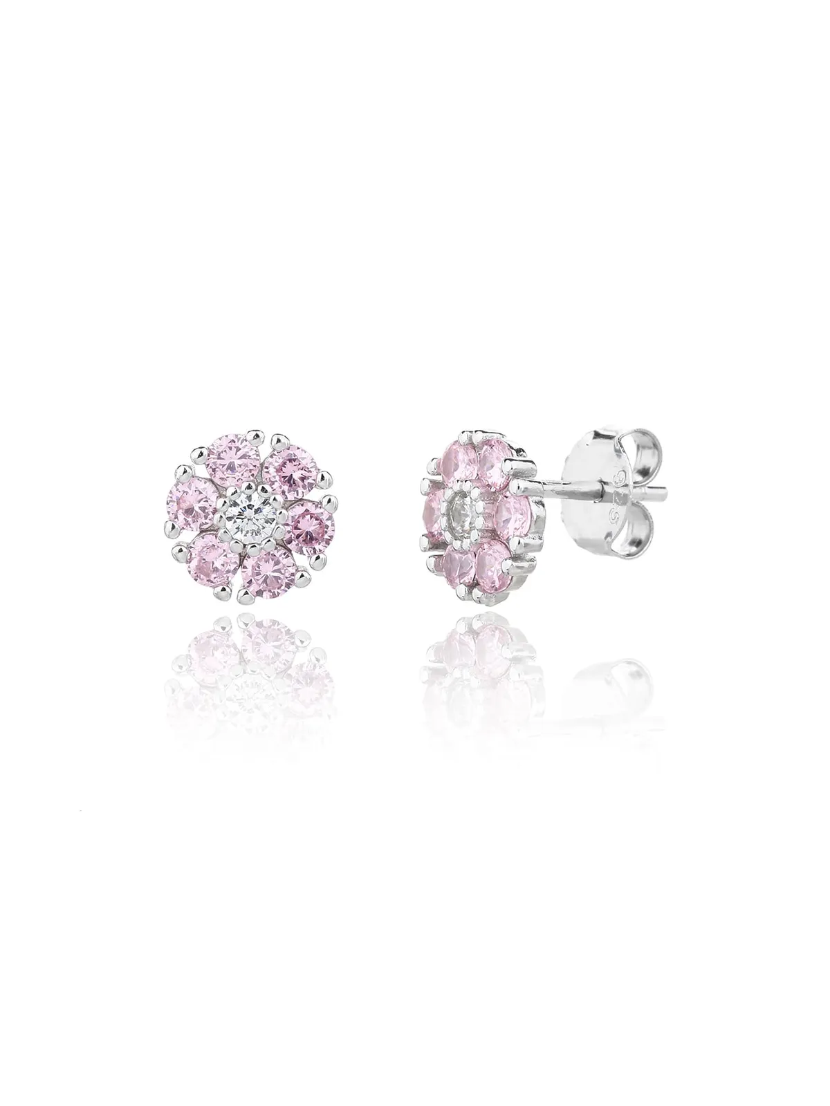 Pendientes de plata con flor rosa 1