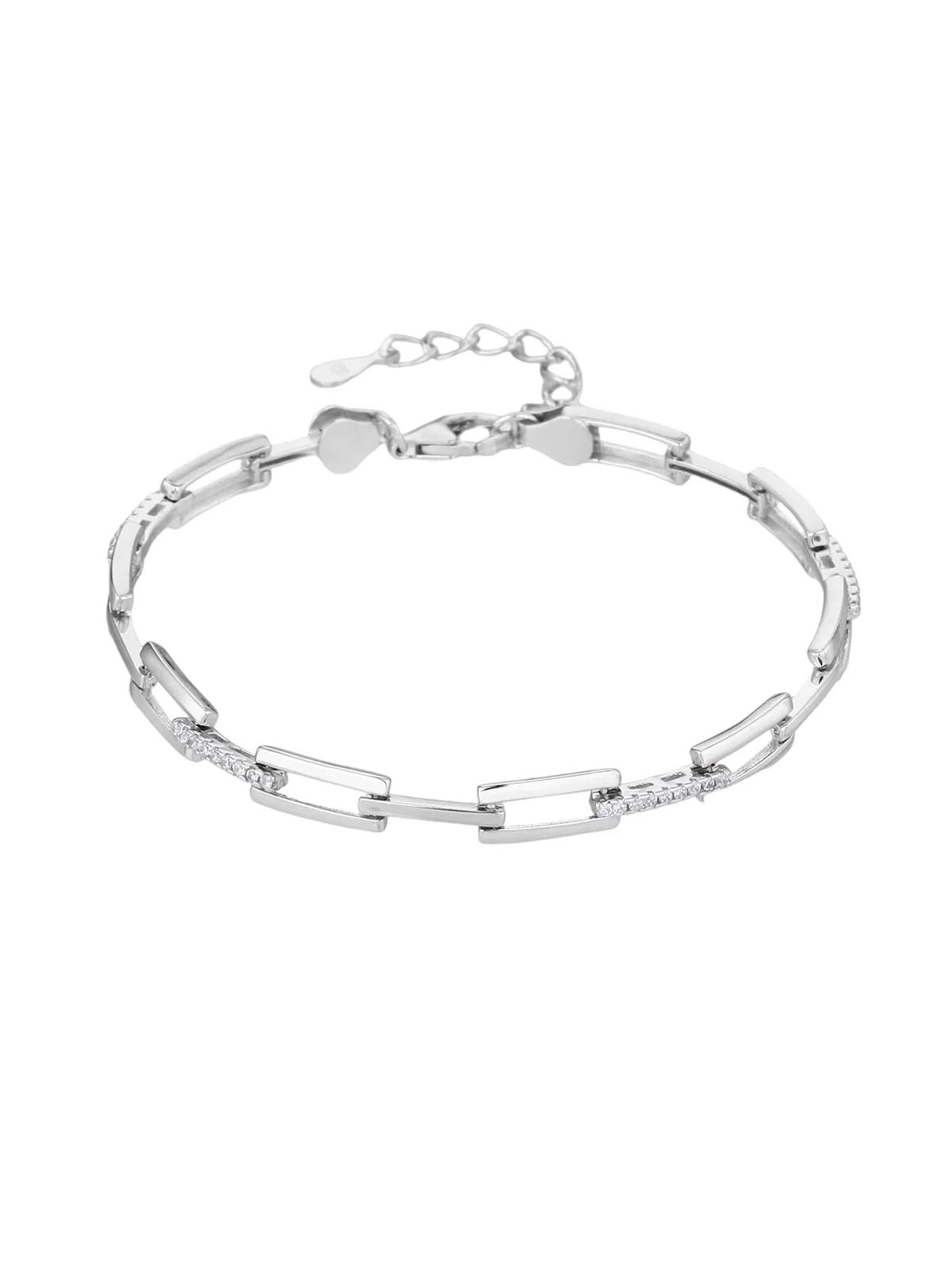 Pulsera de plata con eslabones rectangulares y circonitas (17+4 cm) 1