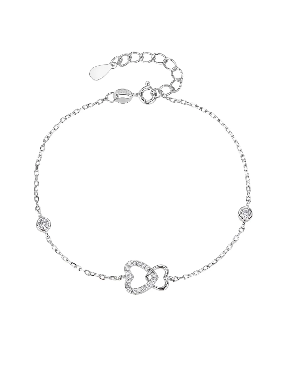 Pulsera con motivo de doble corazón y circonitas 1