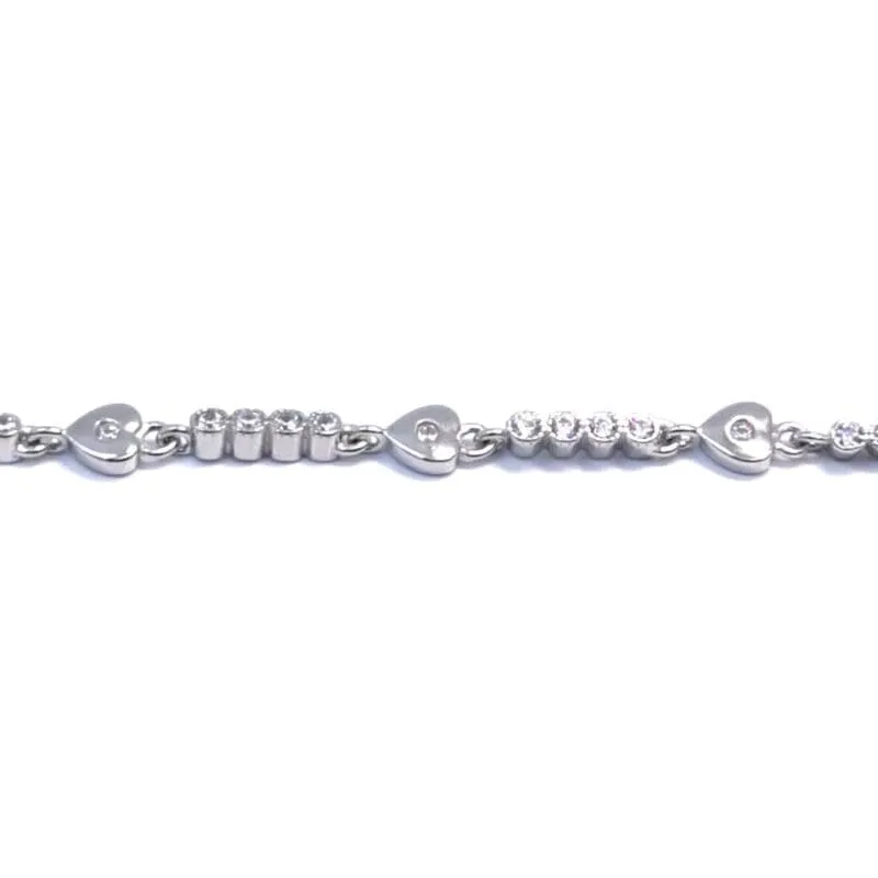 Silver white stone heart motif button bracelet 1