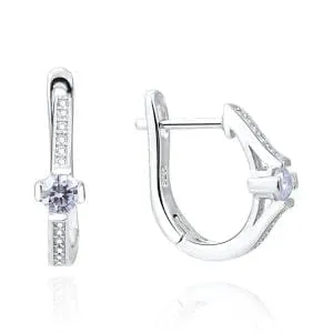 Silberne French Lock Ohrringe mit weißem Stein für Frauen 1