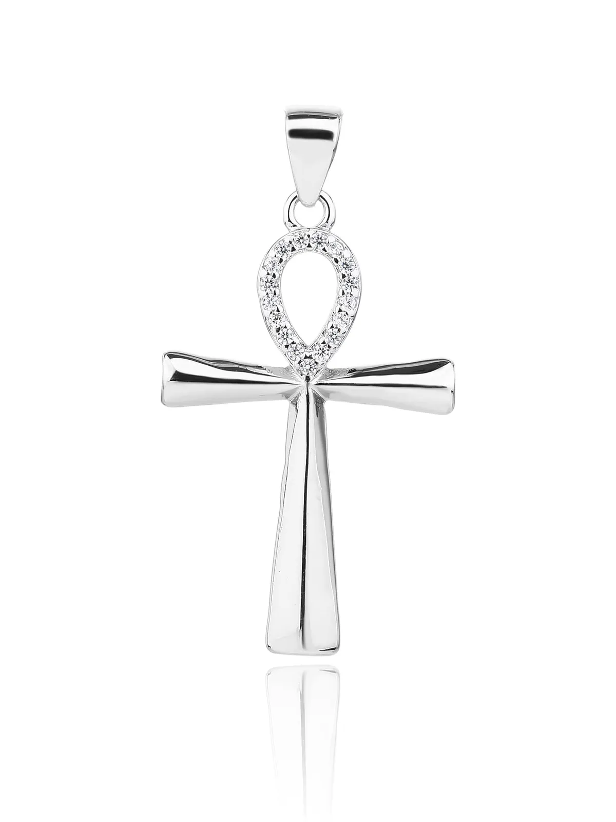 Rhodium plated cubic zirconia Ankh cross pendant 1