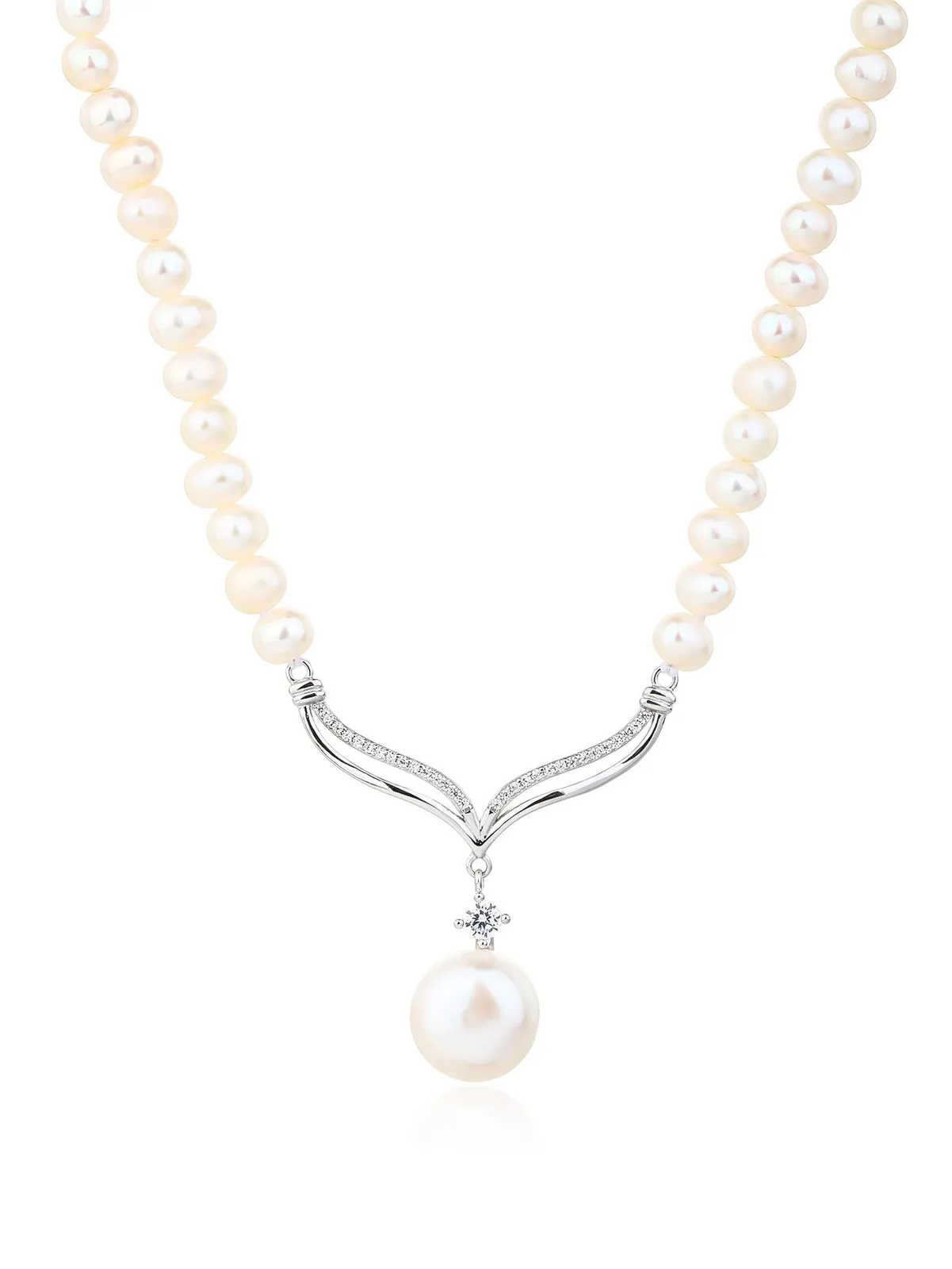 Collar de perlas de agua dulce con colgante y circonitas, plata de ley 925 con baño de rodio (44+2,5 cm) 1