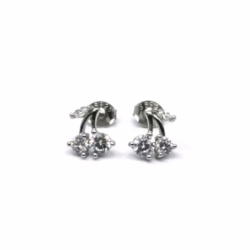 Silver white stone cherry earrings 1