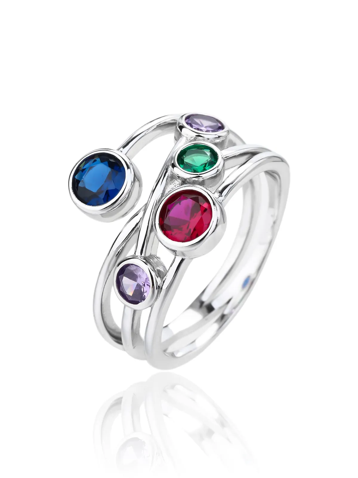 Anillo de diseño de plata con circonitas de colores 1