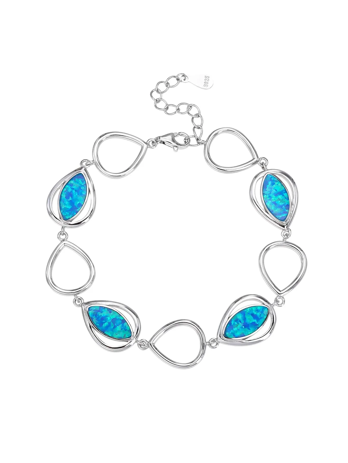 Silberarmband mit Tropfenkontur und blauen Opalsteinen (16,5+3,5 cm) 1