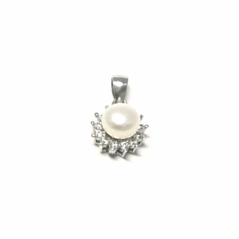 Colgante con perla y piedras blancas 1