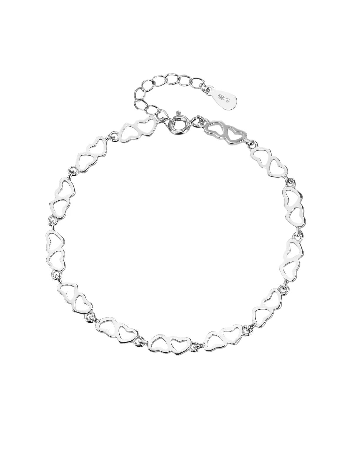 Armband aus 925er Silber mit zwei Herzen, rhodiniert 1
