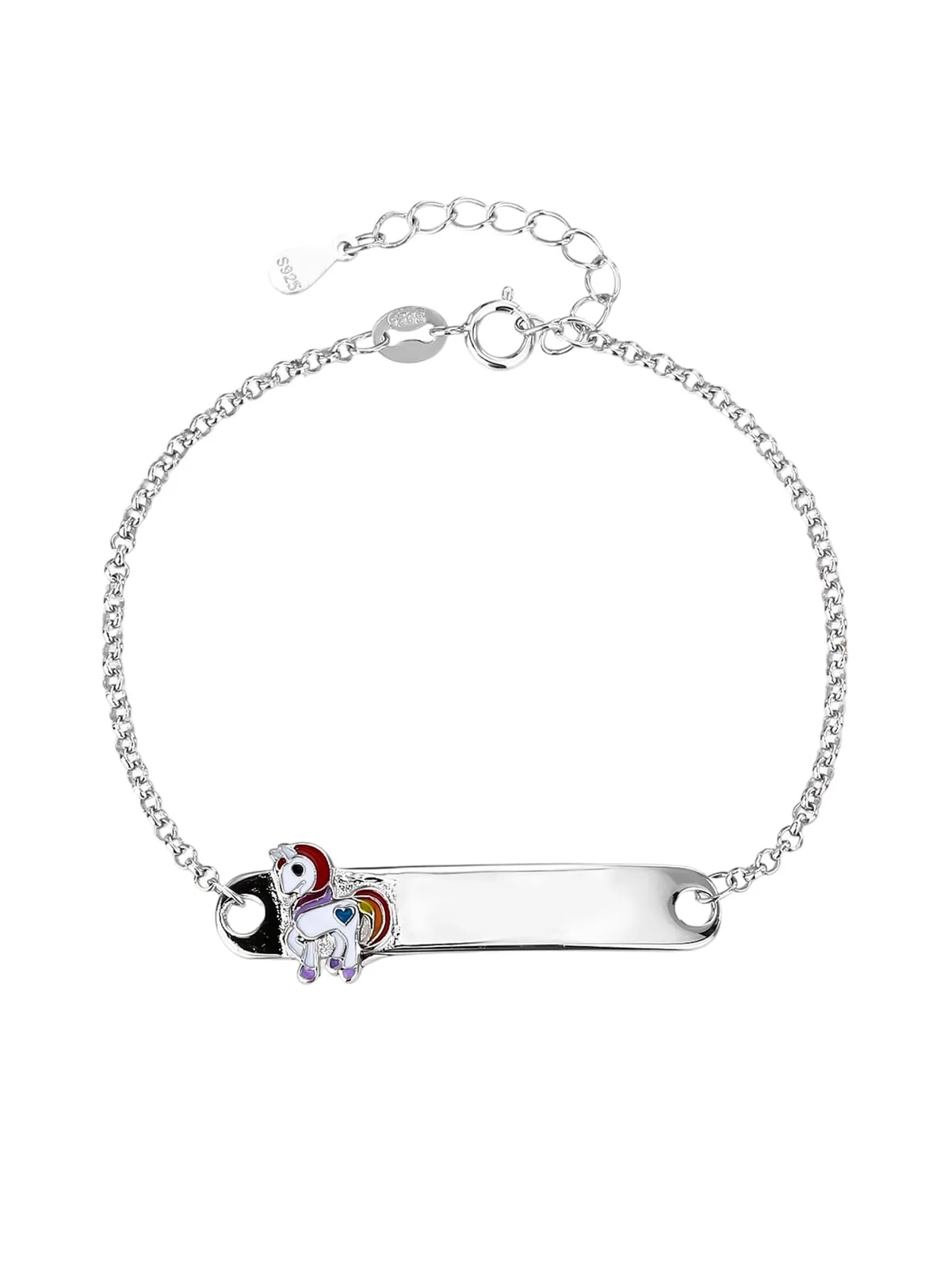 Kinderarmband aus Silber mit Einhornfigur, gravierbar (15+4 cm) 1