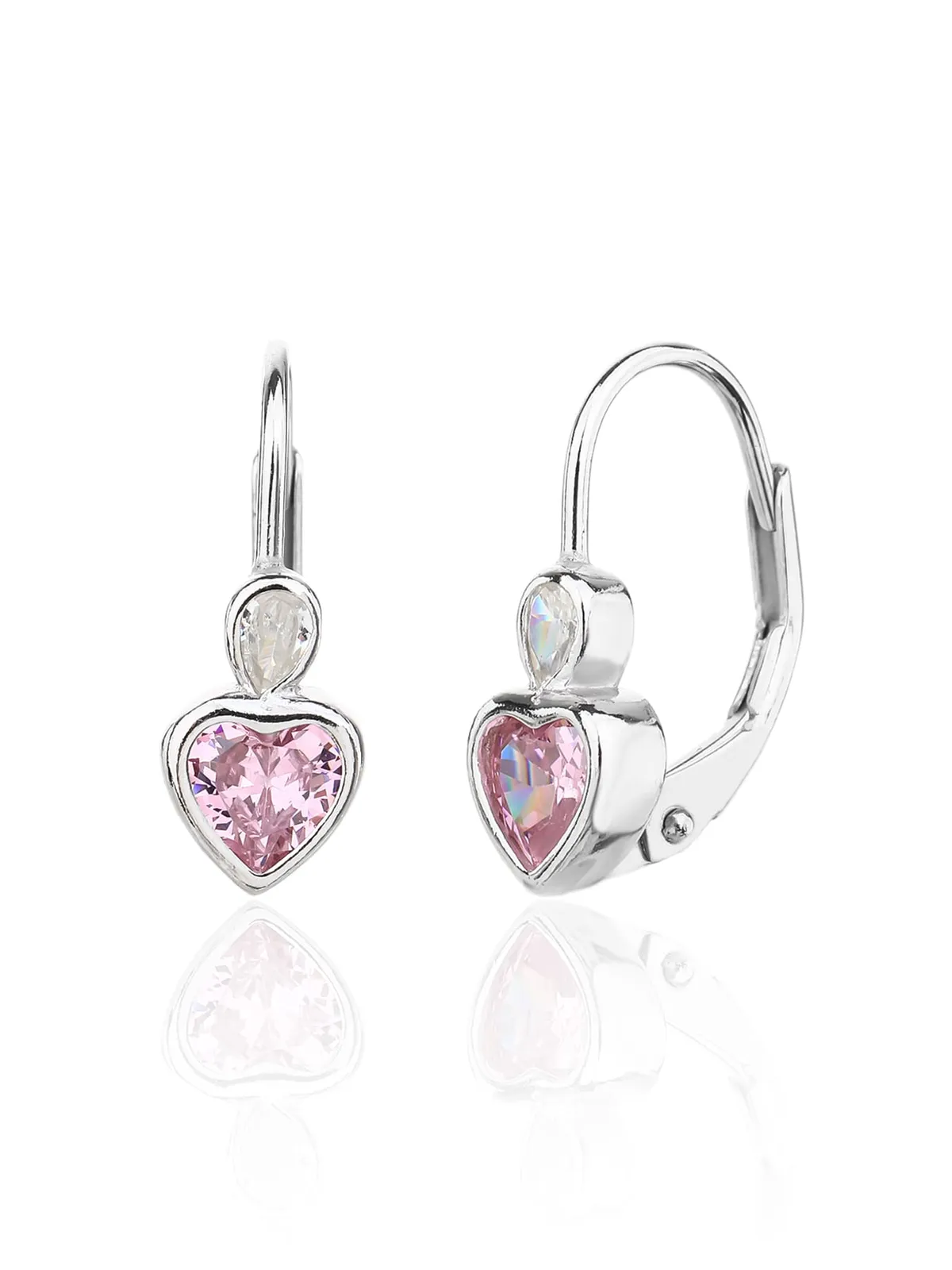 Pendientes infantiles de corazón con circonitas rosas 1