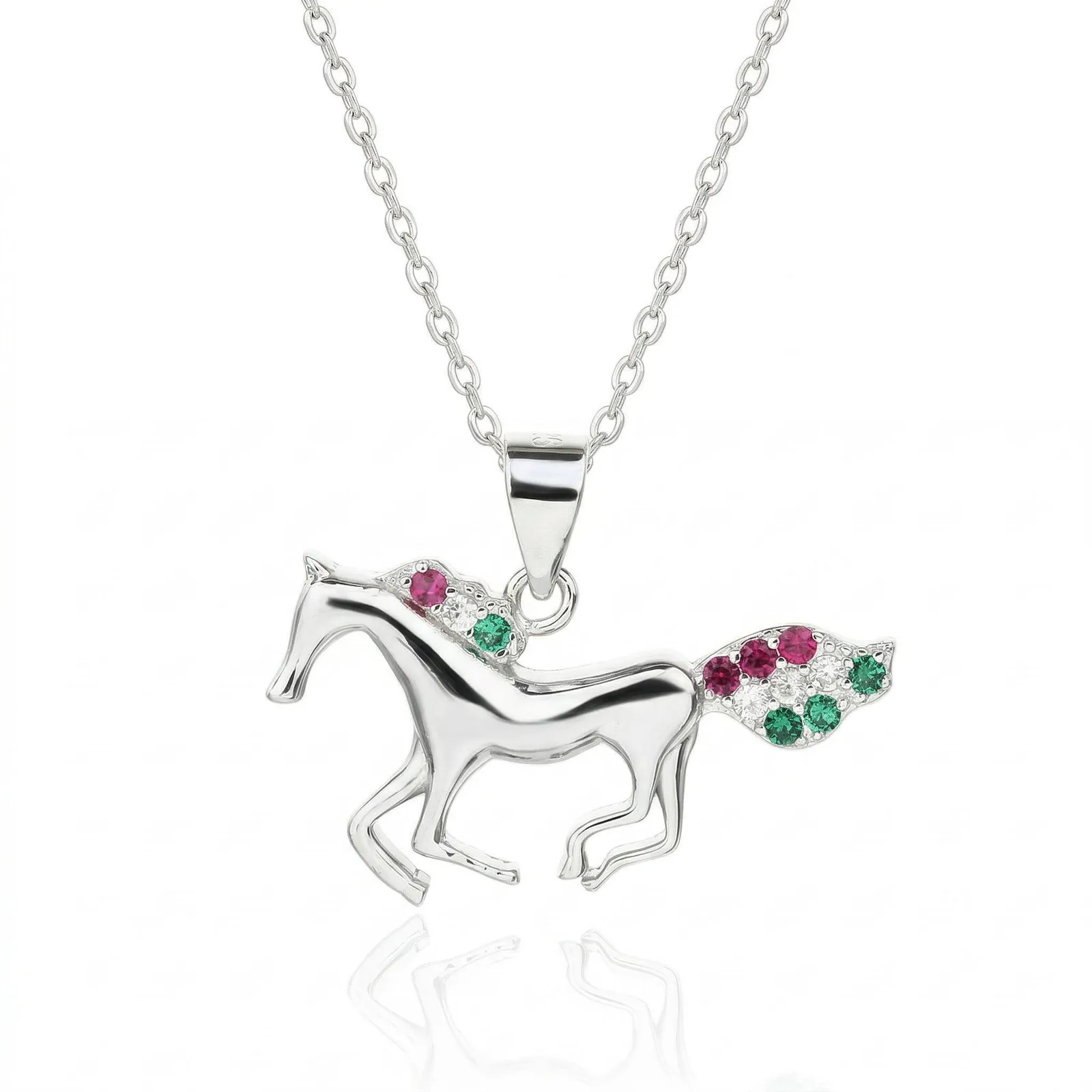 National Light – tricolor horse pendant with necklace, AG 925, rhodium-plated 1