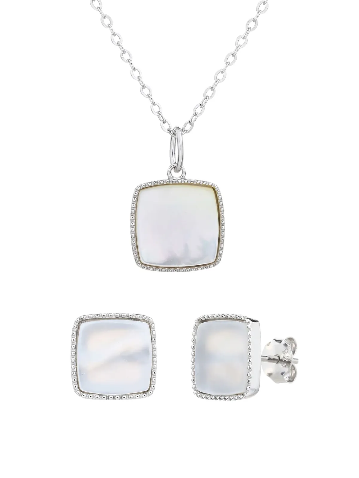 Conjunto de joyas rectangulares de plata con nácar 1