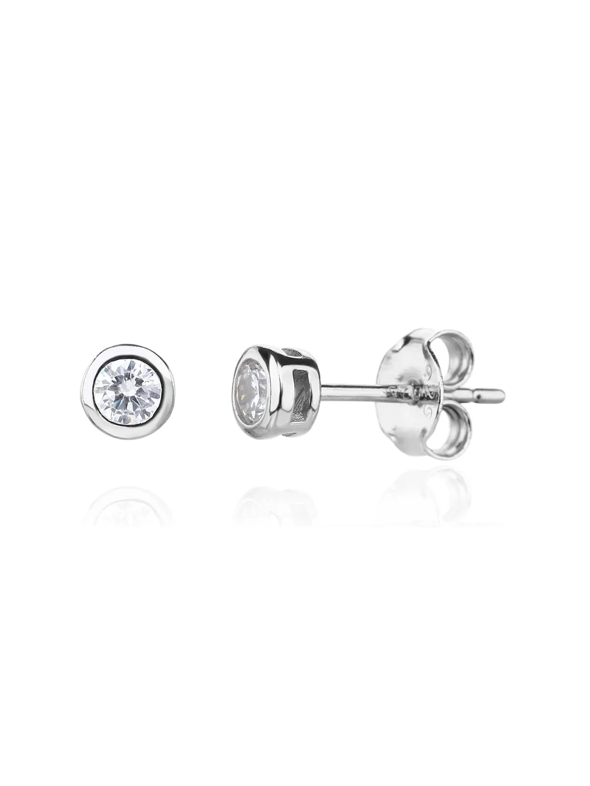 Pendientes de botón de plata con circonitas, con baño de rodio (5 mm) 1