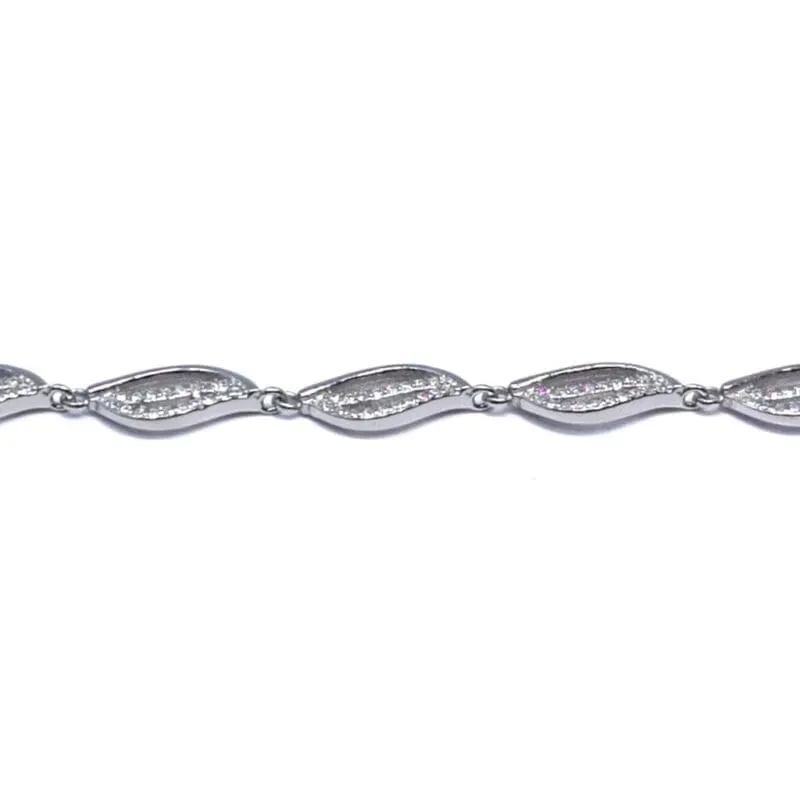 Silbernes Navette-Armband mit weißen Steinen 1