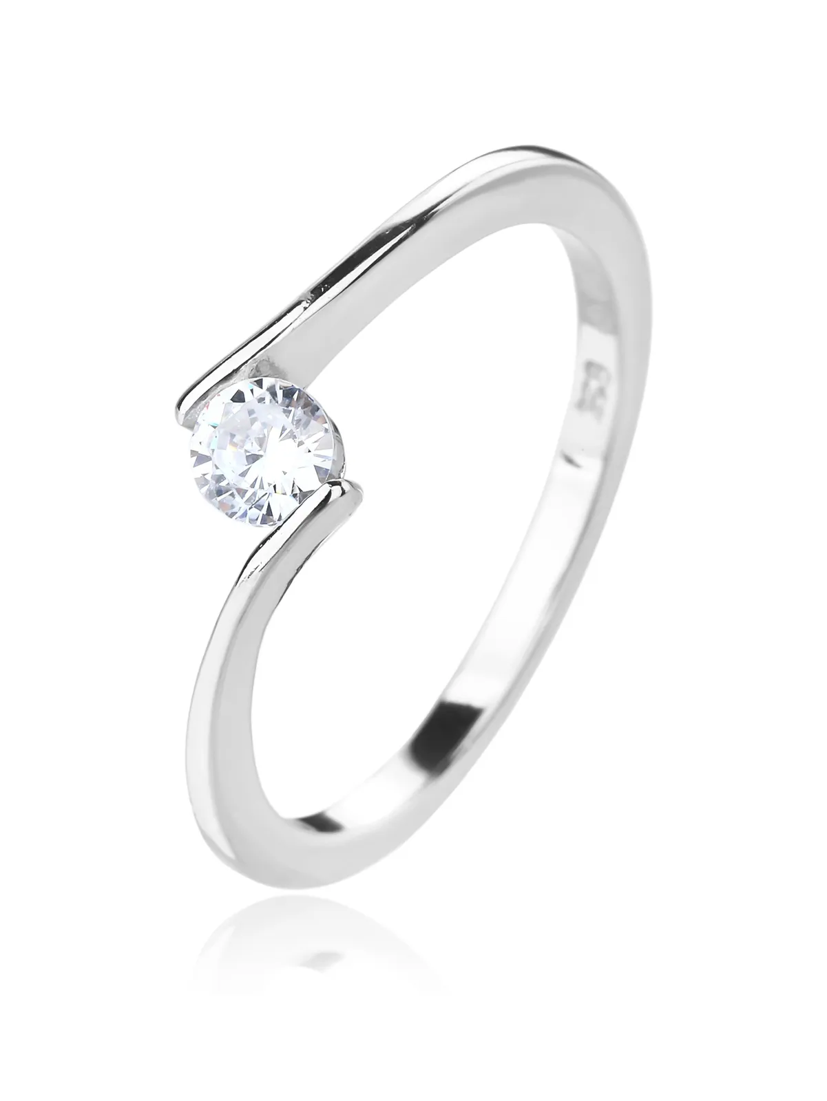 Solitärring mit weißem Zirkonia aus 925er Silber mit Rhodiumbeschichtung 1