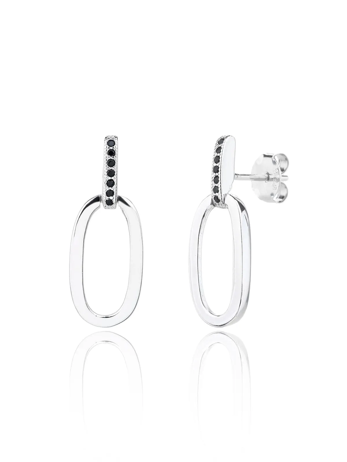 Ovale Ohrringe aus Silber mit schwarzen Steinen 1