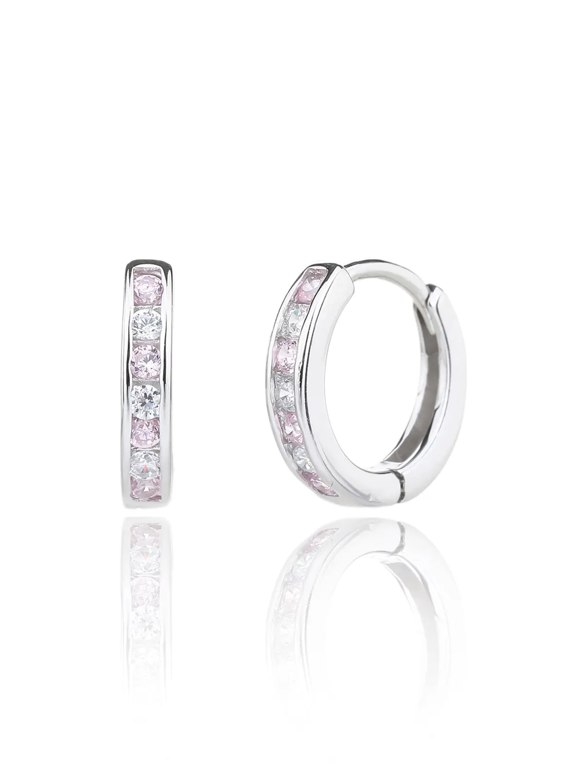 Aros de plata con piedras rosas y blancas 1