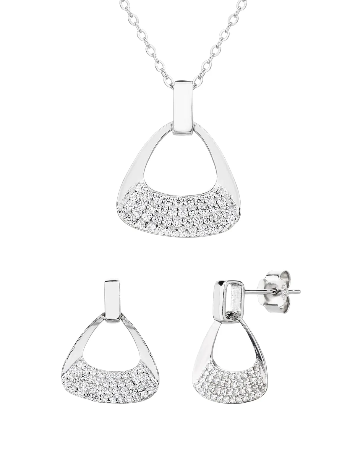 Conjunto de joyas en forma de triángulo con circonitas blancas 1