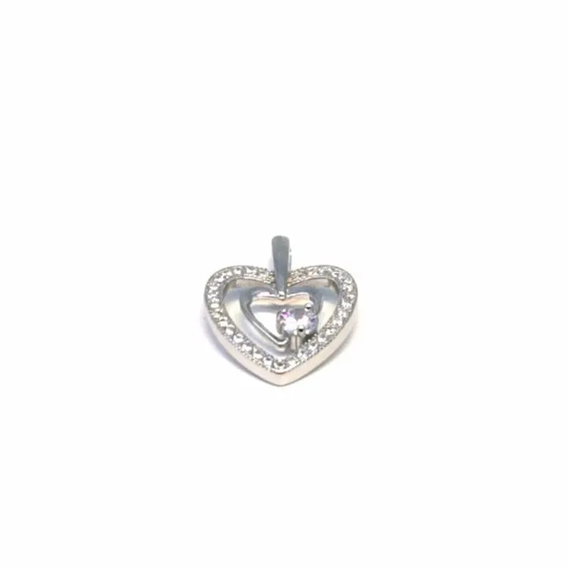 White stone double contour heart pendant 1