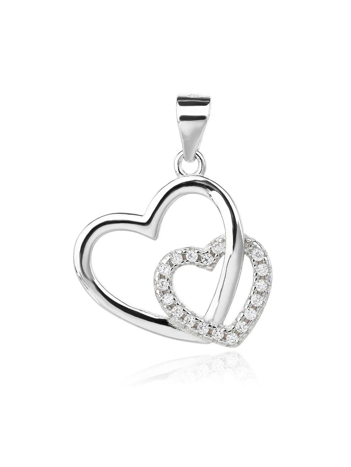 Colgante doble corazón con circonitas, plata de ley 925 con baño de rodio 1