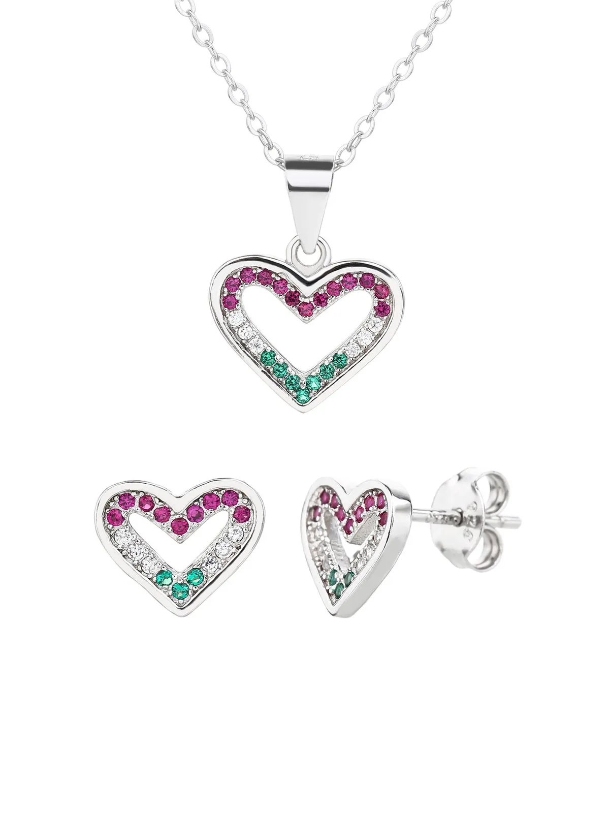 National Light classic tricolor heart pendant and earring set 1