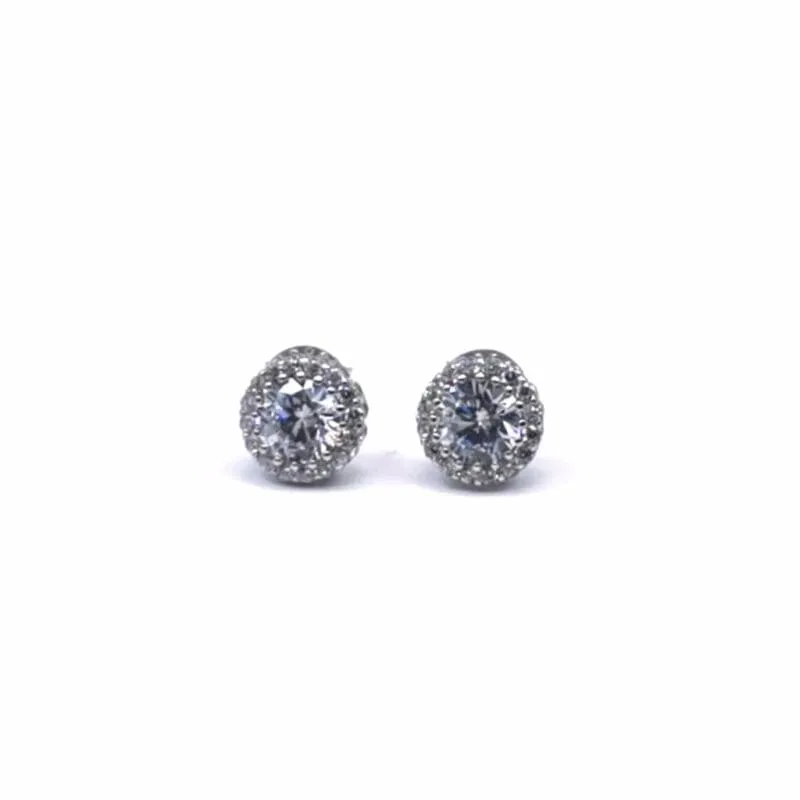 Pendientes de botón de plata con piedras blancas 1