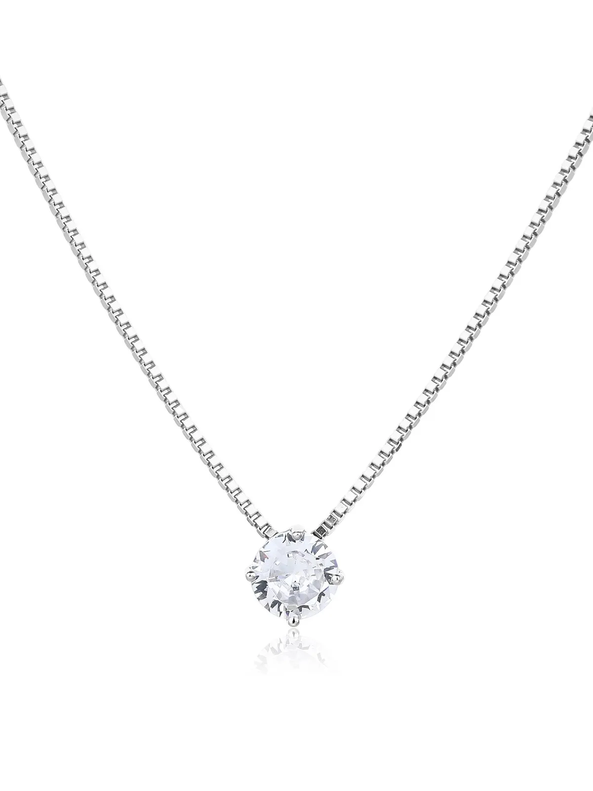 Collar con colgante de circonita en engaste redondo de garras, plata de ley 925 con baño de rodio (45+4 cm) 1