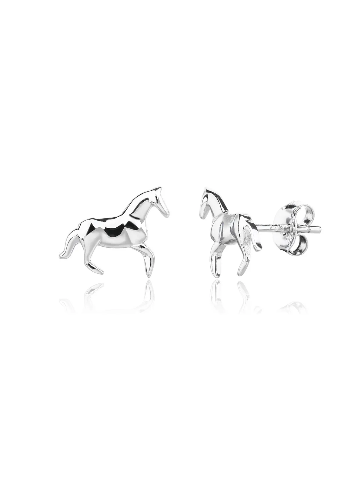 Pendientes de botón de plata con figura de caballo 1