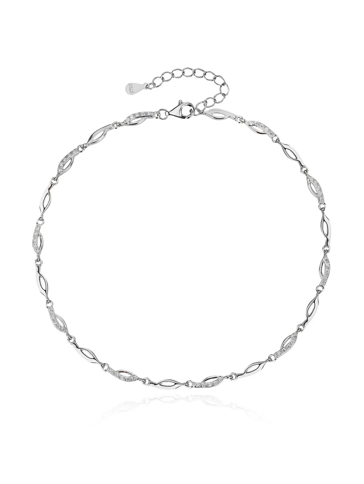 Navette wave-patterned zirconia anklet, AG 925 rhodium-plated silver (23.5 + 4.5 cm) 1
