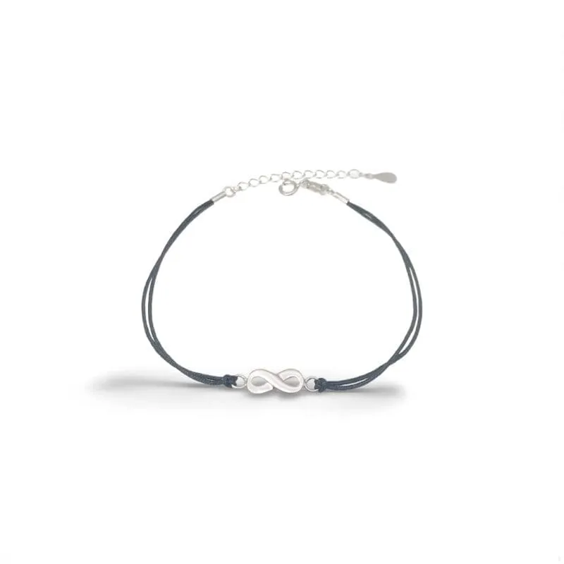 Black cotton anklet with silver infinity sign 23cm+3cm extender 1