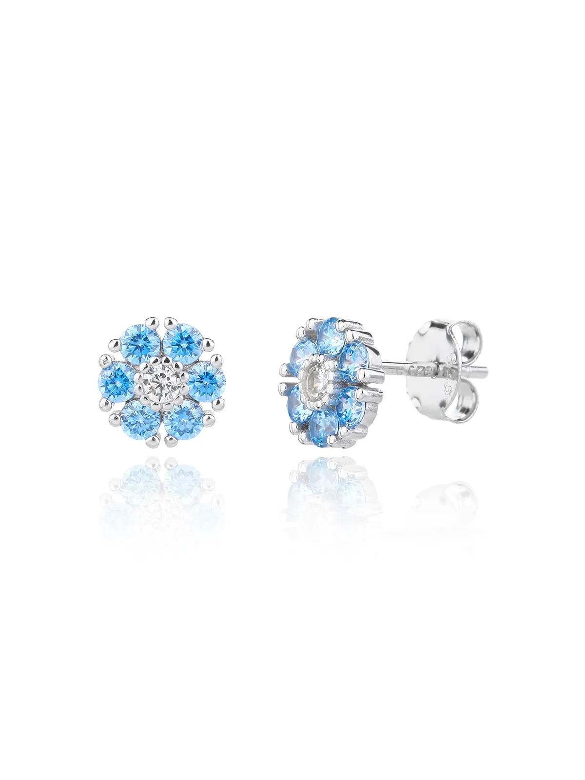 Pendientes de plata con flor azul 1