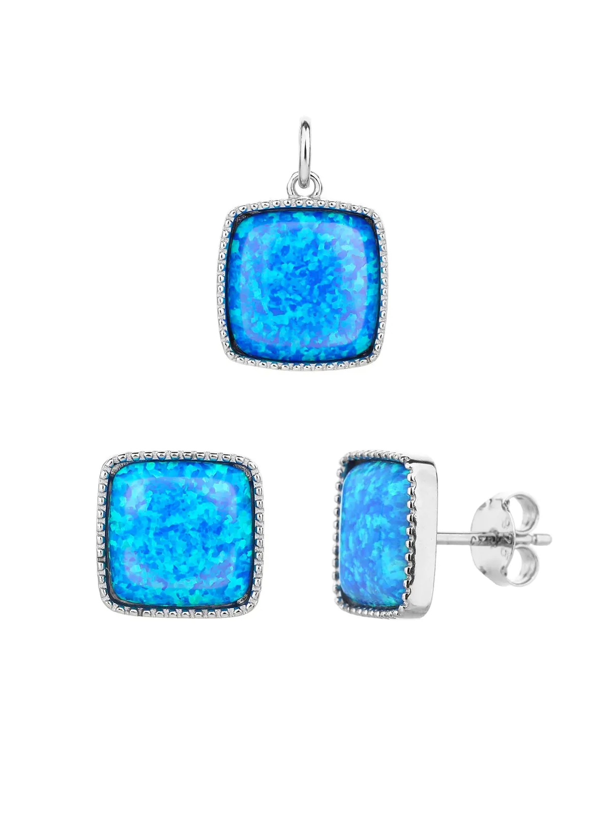 Quadratisches Schmuckset mit dunkelblauem Opal - AG 925 Sterlingsilber, rhodiniert (ohne Kette) 1