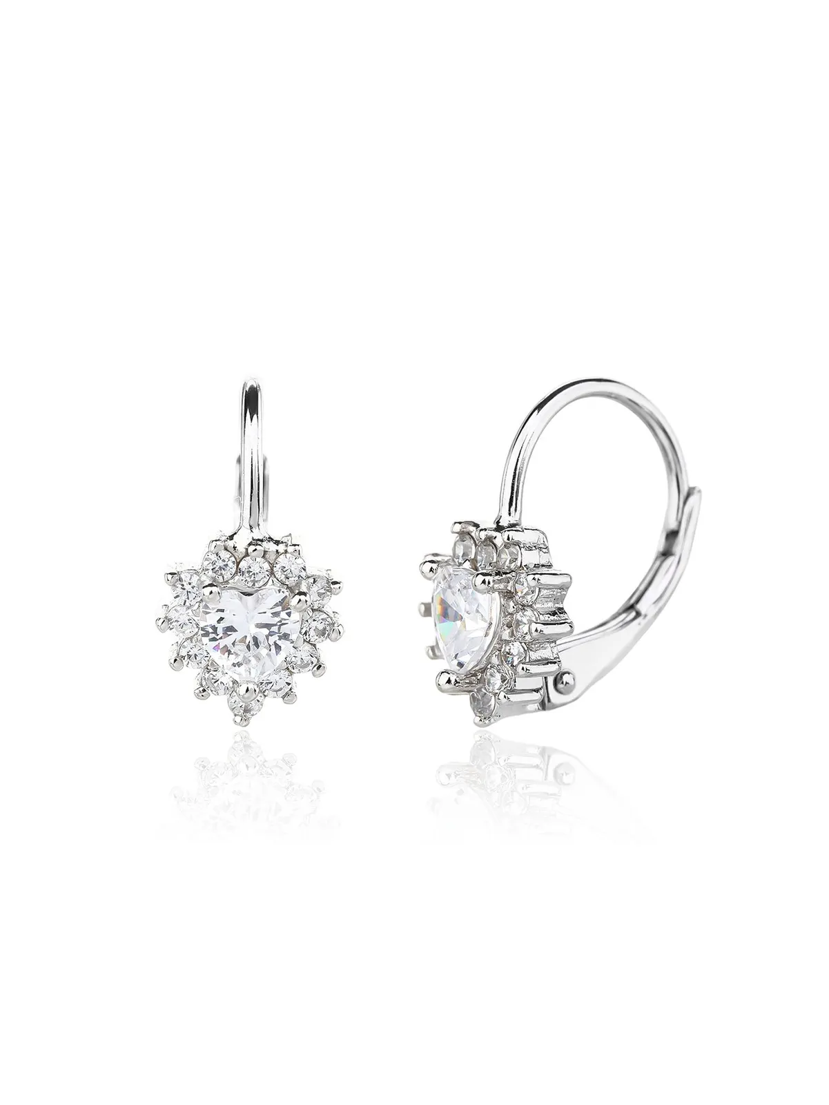 Pendientes de corazón con piedra blanca, cierre a presión, plata de ley 925 con baño de rodio (1,3 × 0,7 cm) 1
