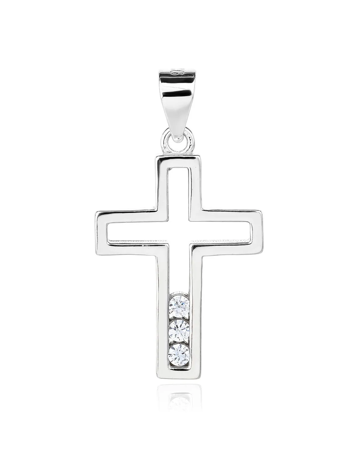 Cross pendant with white cubic zirconia stones, AG 925 rhodium-plated silver 1