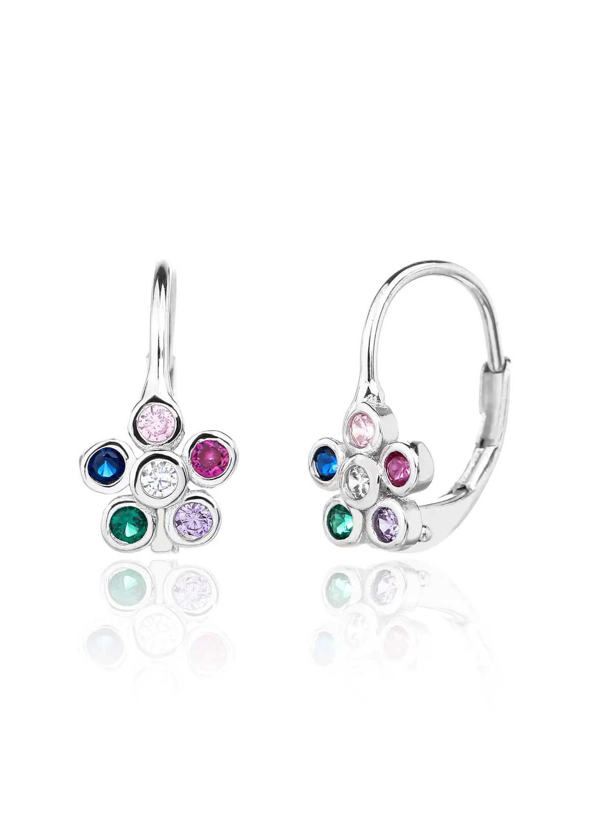 Colourful silver flower earrings 1