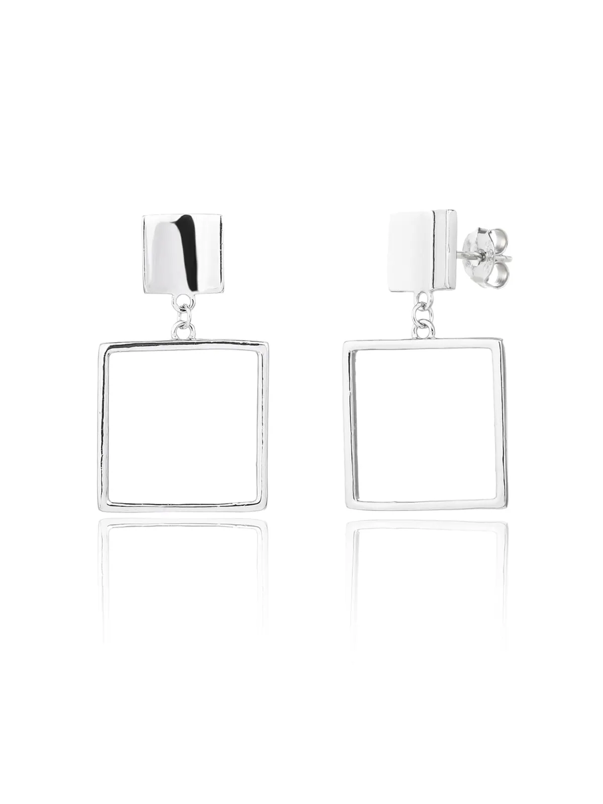 Pendientes de plata minimalistas de forma cuadrada 1