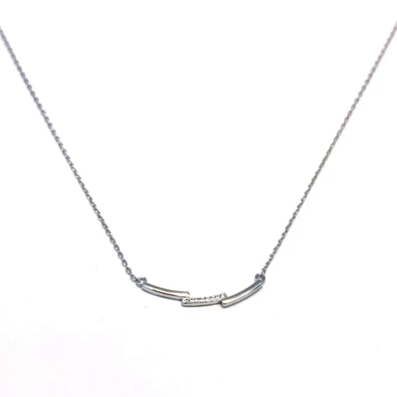 Cadena de plata con colgante integrado segmentado con piedras blancas 1