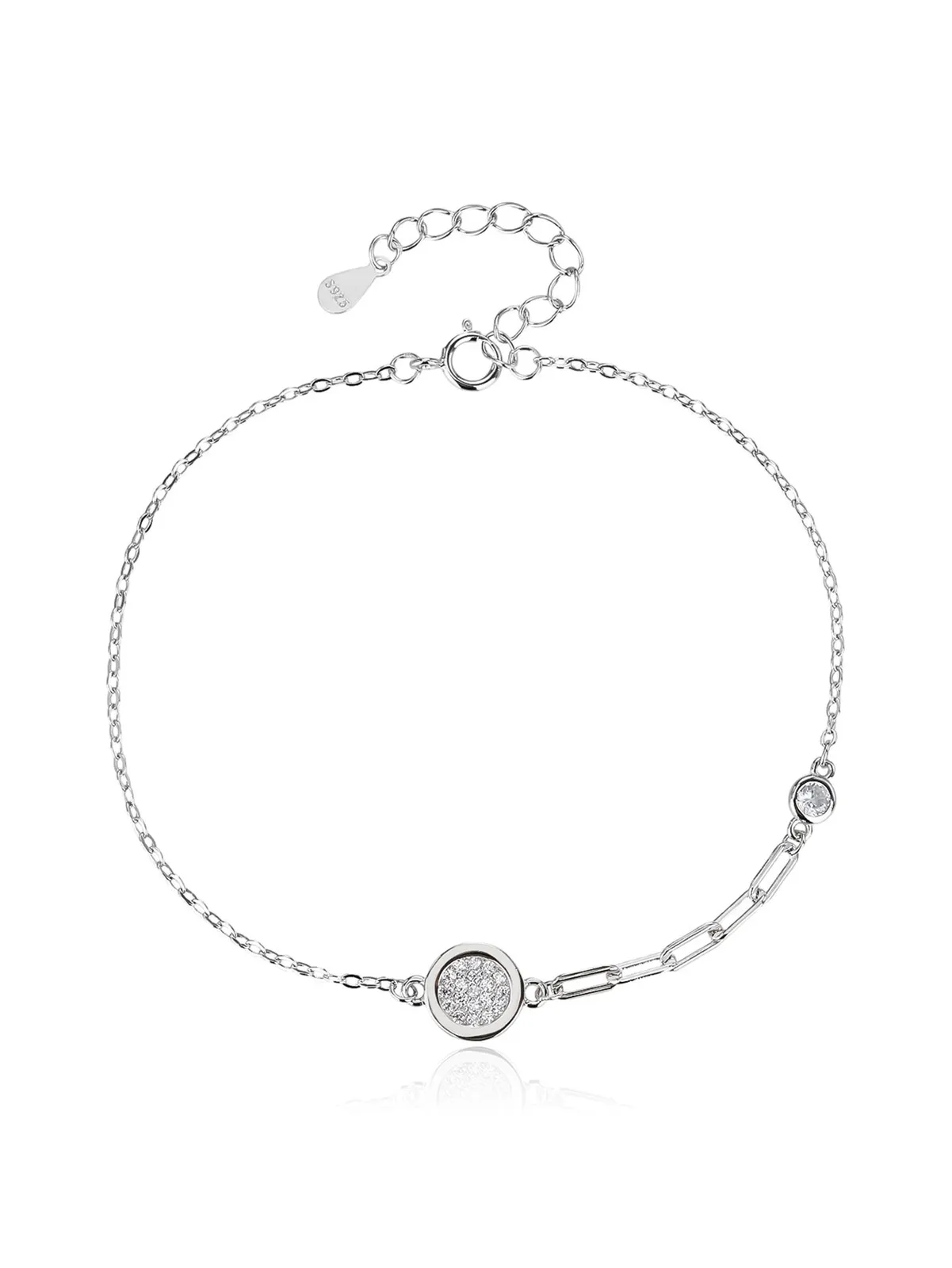 Circular pendant bracelet with an elongated-link chain, AG 925 rhodium-plated silver (17 + 4 cm) 1